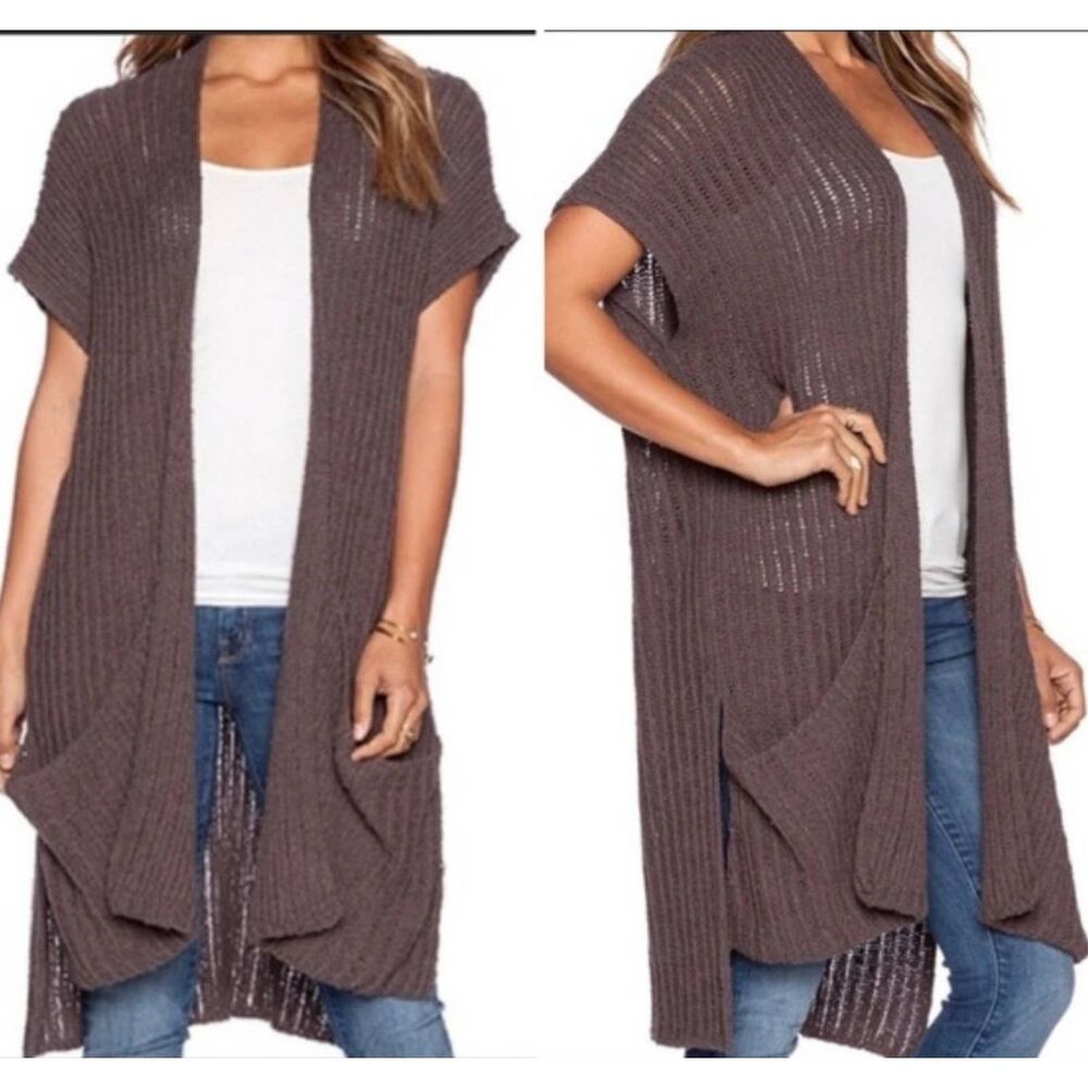FREE PEOPLE brown knit slouchy sweater long cardigan